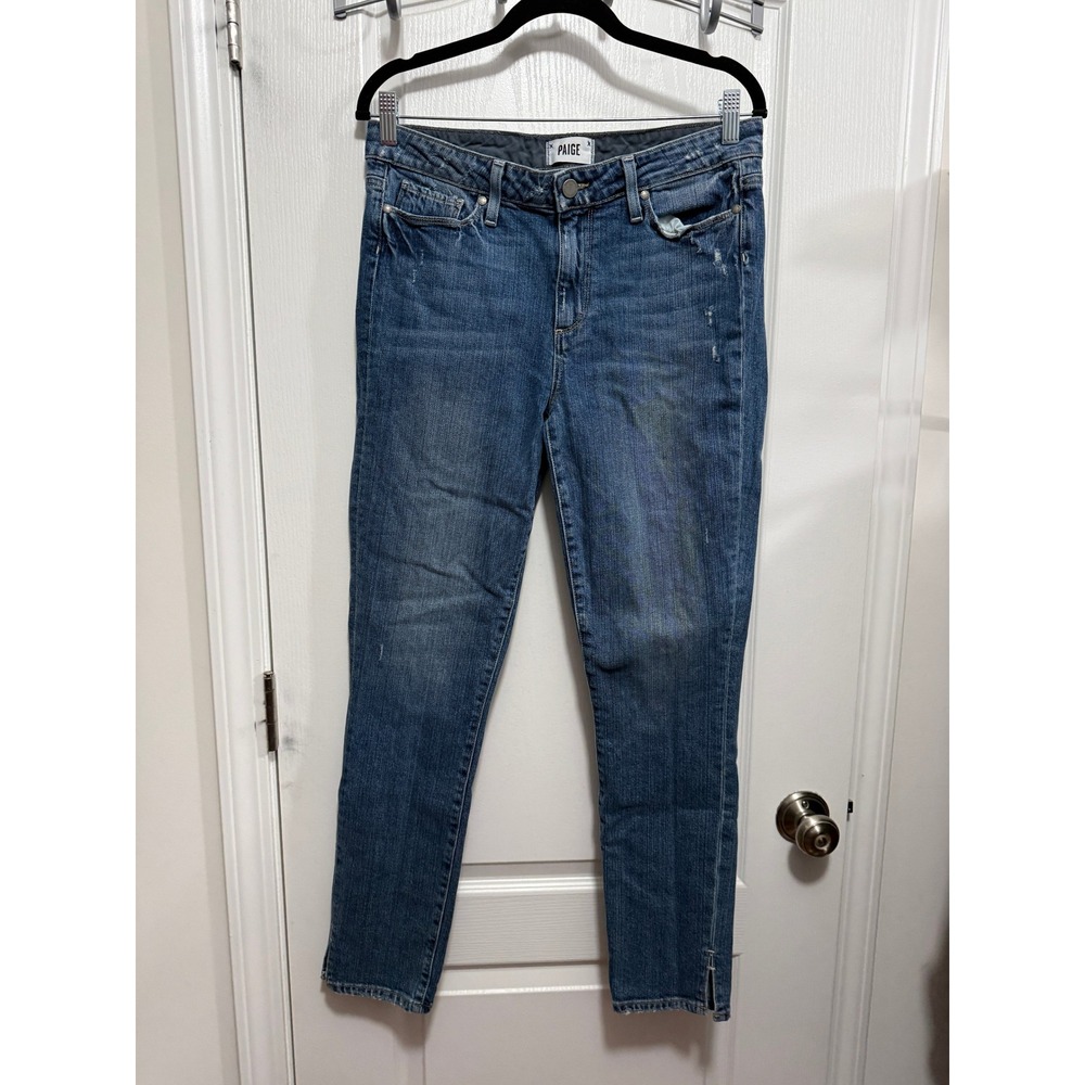 Paige Hoxton Ankle‎ Peg Jeans Medium Wash Distressed Skinny Side Slit Size 29